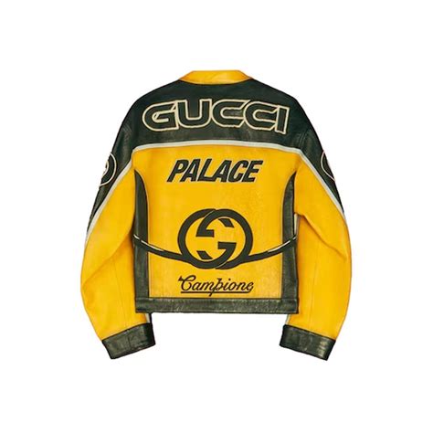 palace x gucci embroideries and patches leather jacket|the palace gucci logo.